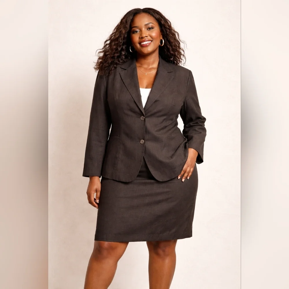 Context Woman Brown Linen Blend 2PC Suit | Size 18W | NWT